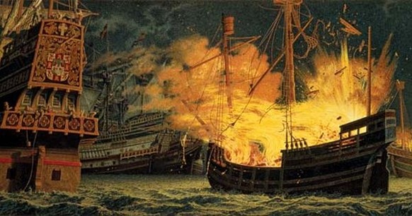 Vor Gravelines näherten sich die englischen Schiffe den spanischen bis auf wenige Meter.