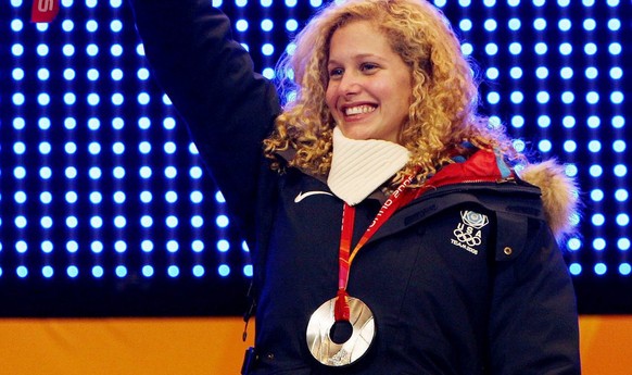 Women&#039;s Snowboard Cross silver medalist Lindsey Jacobellis of the United States is seen during the medal ceremony in the Medal Plaza at the Turin 2006 Winter Olympic Games in Turin, Friday 17 Feb ...