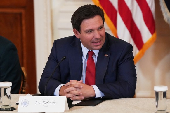 Florida Gov. Ron DeSantis is seen before a roundtable discussion on college sports in the East Room of the White House, Friday, March 6, 2026, in Washington. (AP Photo/Julia Demaree Nikhinson)
Trump
