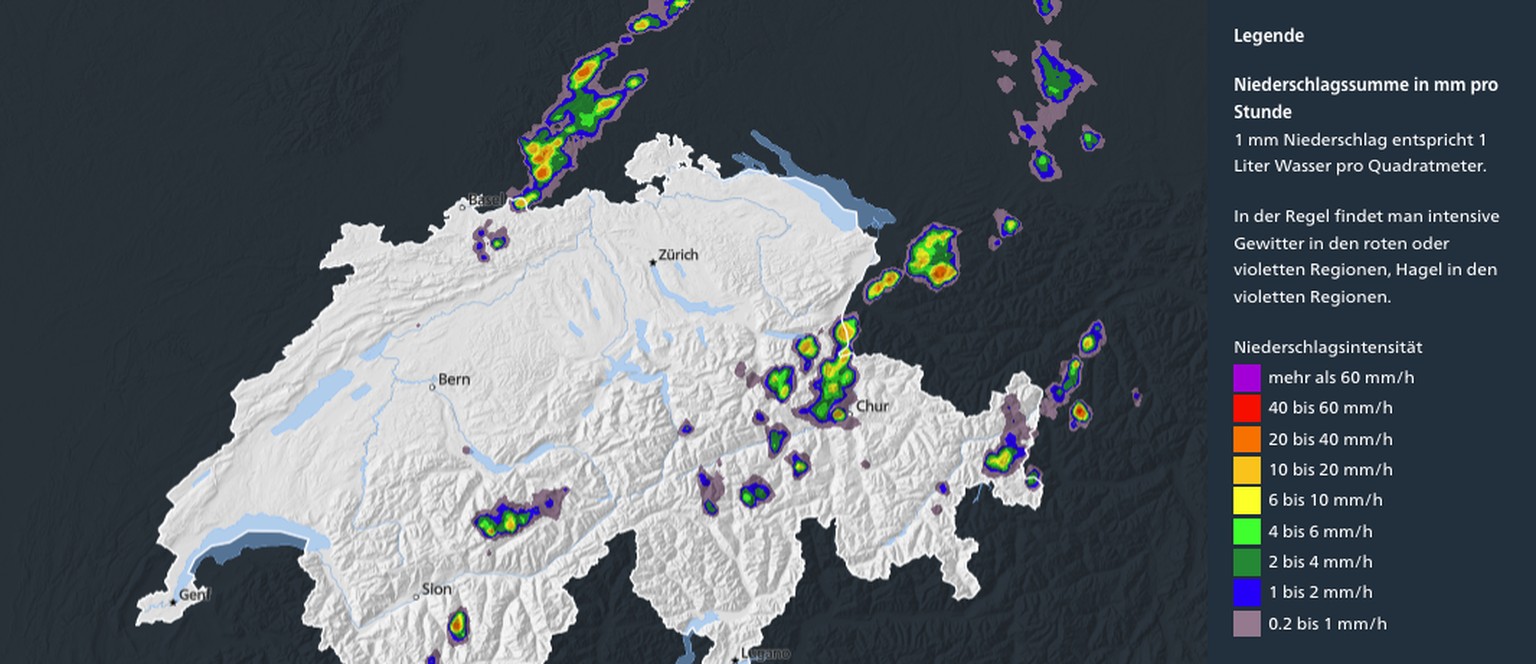Gewitter über der Schweiz am 3. Juli 2025 um 10.40 Uhr.