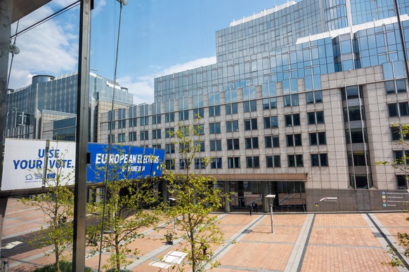 epa11324844 The European Parliament&#039;s Spinelli building housing on the 5th floor the offices of AfD politician Maximilian Krah&#039;s former employee Jian Guo (C) and AfD politician Maximilian Kr ...