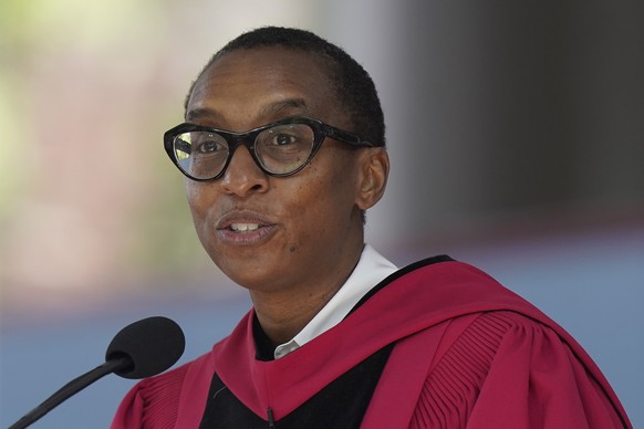 FILE - Then-Edgerley Family Dean of Harvard&#039;s Faculty of Arts and Sciences Claudine Gay addresses an audience during commencement ceremonies, May 25, 2023, on the school&#039;s campus in Cambridg ...