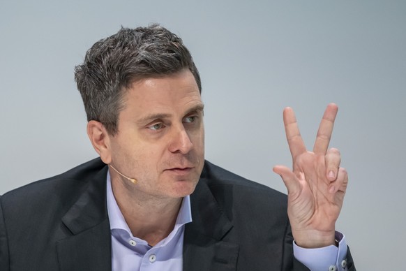 Thomas Schinecker, CEO Roche Group, during the 2025 full year results media conference of pharmaceutical company Roche in Basel, Switzerland, on Thursday, January 29, 2026. (KEYSTONE/Georgios Kefalas)