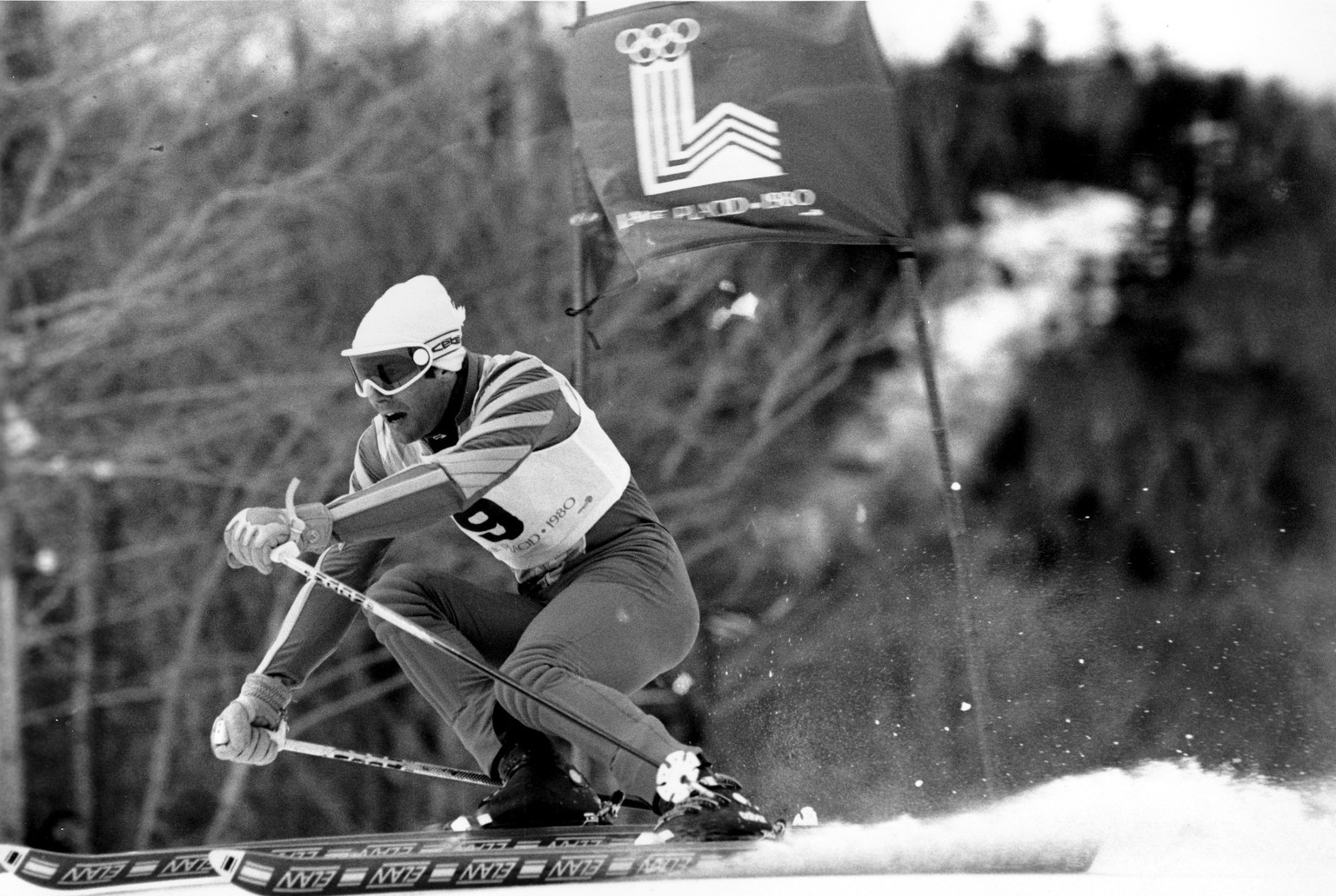 FILE - In this Feb. 19, 1980 file photo, Sweden&#039;s Ingemar Stenmark of Sweden speeds down the Whiteface mountain on his way to win the giant slalom at the Winter Olympics at Lake Placid, N.Y. To I ...