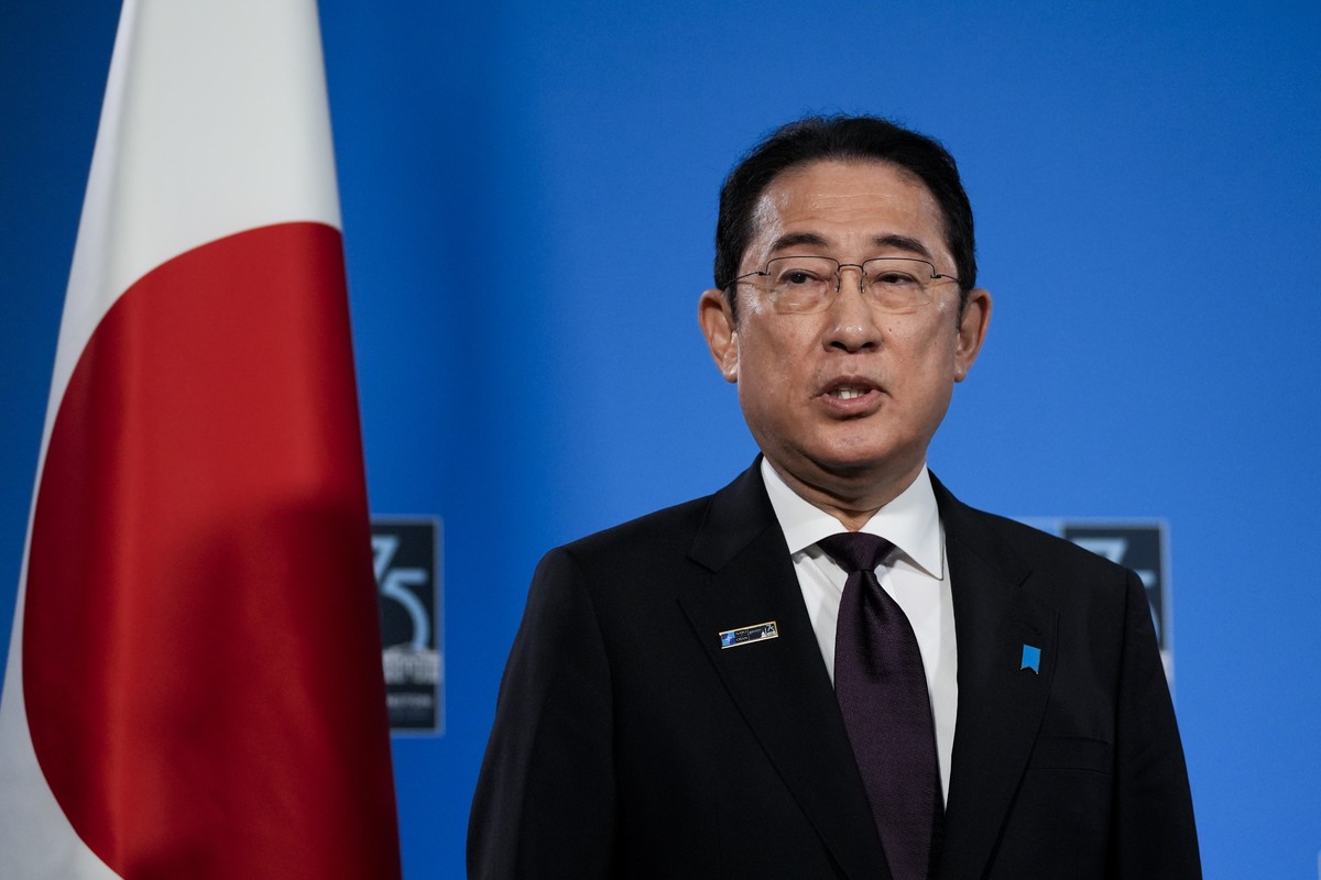 Japan's Prime Minister Fumio Kishida speaks during a meeting with NATO Secretary General Jens Stoltenberg, Thursday, July 11, during the NATO summit in Washington. (AP Photo/Stephanie Scarbrough)