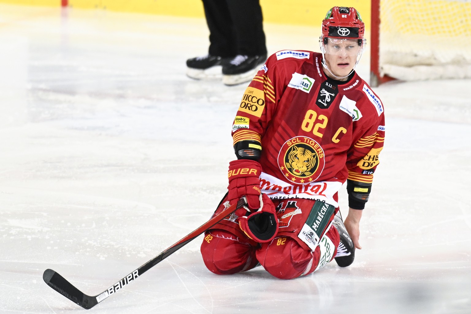 Tigers Harry Pesonen, waehrend dem Playout Spiel 5 der National League, zwischen den SCL Tigers und dem HC Ajoie, am Donnerstag 23. Maerz 2023, im Ilfisstadion in Langnau. (KEYSTONE /Marcel Bieri)