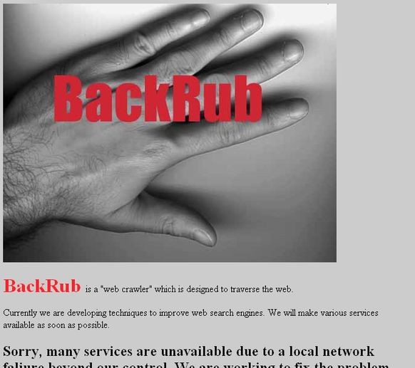 1996: Das Back-Rub-Logo zeigt Larry Pages Hand.