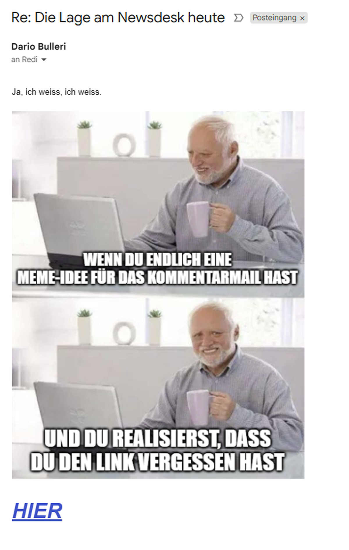 Darios Kommentar Mails zur fröhlichen Freischaltung