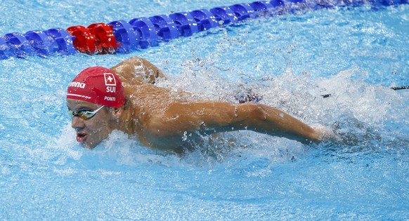 epa09359022 Noe Ponti of Switzerland is pictured during a training session prior to the start of the Swimming events of the Tokyo 2020 Olympic Games at the Tokyo Aquatics Centre in Tokyo, Japan, 22 Ju ...