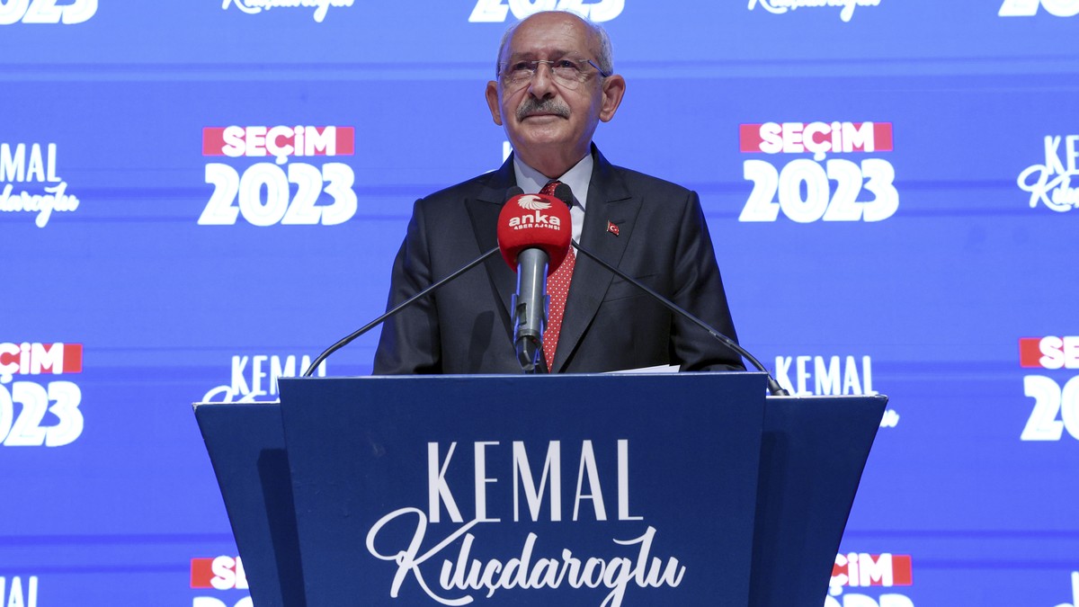 Turkey's main opposition Republican People's Party, CHP, leader and Nation Alliance's presidential candidate Kemal Kilicdaroglu speaks at CHP headquarters, in Ankara, Turkey, late Sunda ...