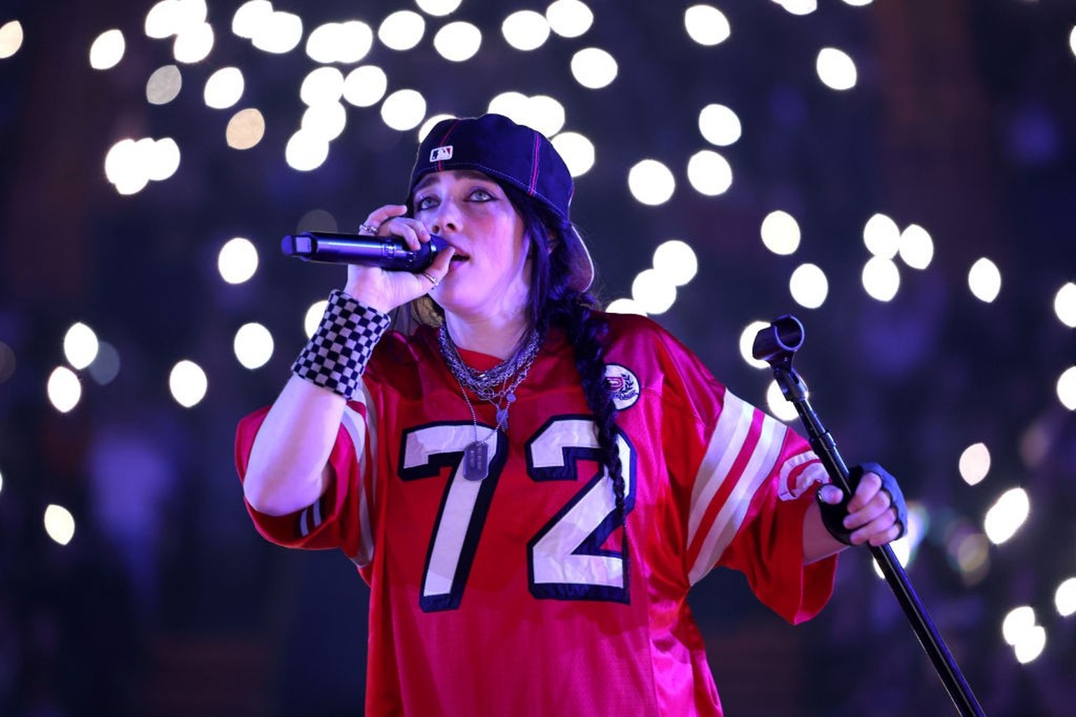 INGLEWOOD, CALIFORNIA - DECEMBER 21: Billie Eilish performs onstage during the HIT ME HARD AND SOFT: THE TOUR at The Kia Forum on December 21, 2024 in Inglewood, California. (Photo by Kevin Mazur/Gett ...