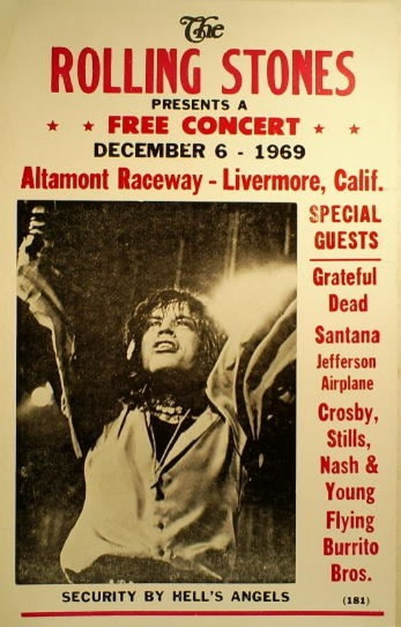 Plakat des Altamont Free Concert. 
https://de.wikipedia.org/wiki/Altamont_Free_Concert#/media/Datei:Altamont_free_concert_poster.jpg