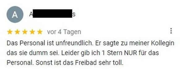 Funny Google review Swiss Badis: Freibad Auhof