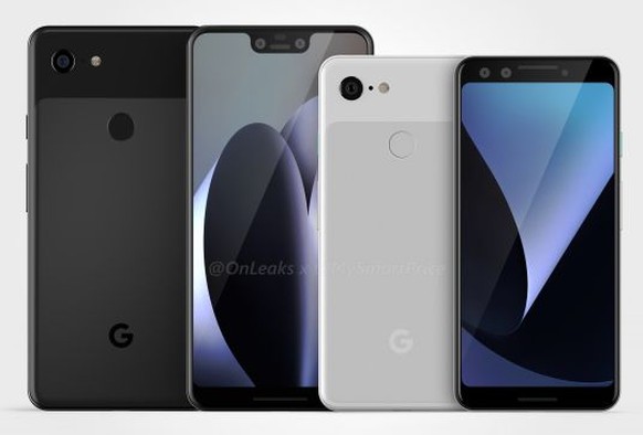 Das mutmassliche Pixel 3 XL (mit Notch) und das kleinere Pixel 3 ohne Notch.