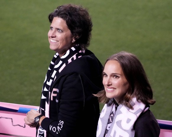 NWSL: San Diego Wave FC at Angel City FC Mar 19, 2022 Fullerton, CA, USA Angel City FC Co-Founder and President Julie Uhrman, left, and actress Natalie Portman, a team co-owner, smile during the NWSL  ...