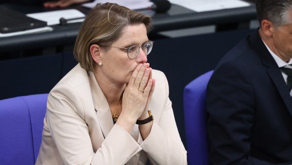 epa12099156 German Justice Minister Stefanie Hubig attends a session of the German parliament &#039;Bundestag&#039; in Berlin, Germany, 14 May 2025. EPA/HANNIBAL HANSCHKE
