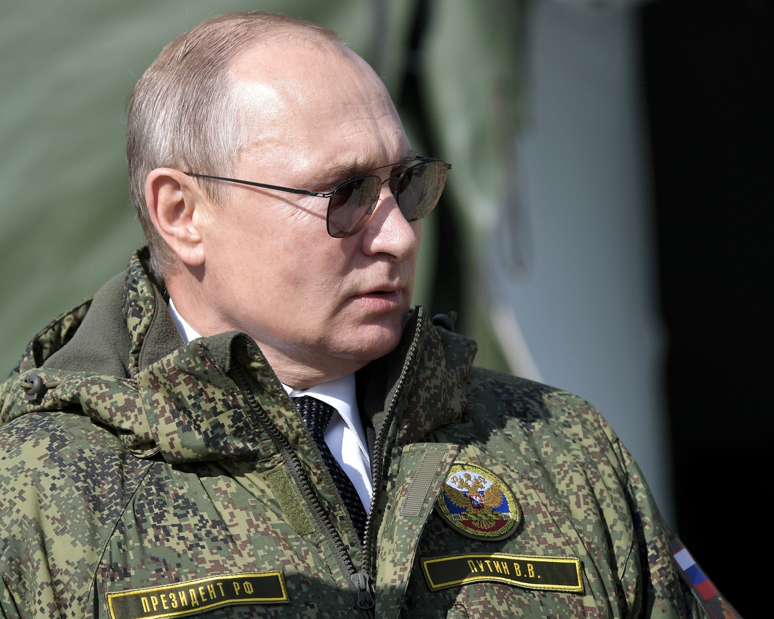 FILE - Russian President Vladimir Putin arrives to watch the military exercises Center-2019 at Donguz shooting range near Orenburg, Russia, on Sept. 20, 2019. Putin&#039;s threats to use &quot;all the ...