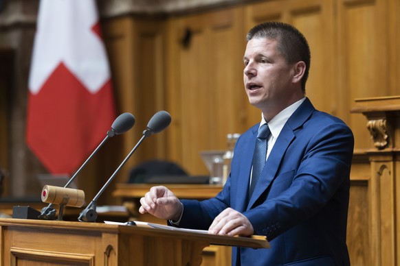 Erich Hess, SVP-BE, spricht waehrend der Sondersession der Eidgenoessischen Raete, am Dienstag, 2. Mai 2023, in Bern. (KEYSTONE/Peter Klaunzer)
