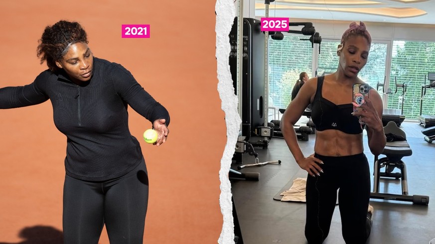 Serena Williams in den Jahren 2021 und 2025.