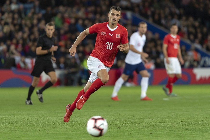 Switzerland&#039;s Granit Xhaka during the friendly soccer match between England and Switzerland at the King Power Stadium in Leicester, England, on Tuesday, September 11, 2018. (KEYSTONE/Georgios Kef ...