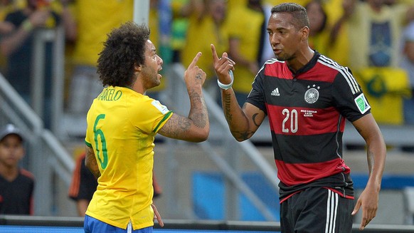 Ob es wieder ein 1:7 gibt wie im WM-Halbfinal 2014? Brasiliens Marcelo und Deutschlands Jérôme Boateng.