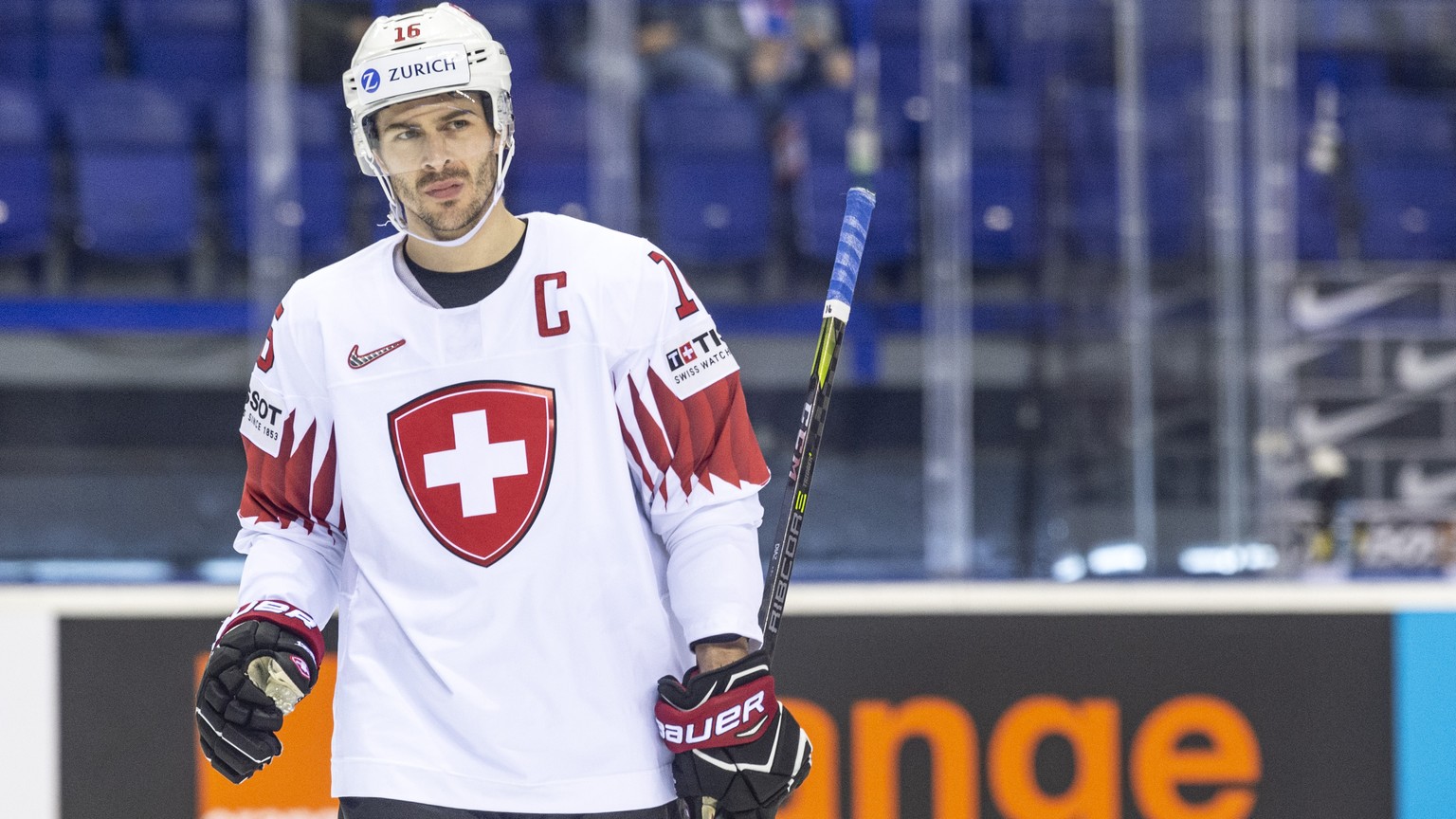 Switzerland&#039;s Raphael Diaz during the semi final game between Canada and Switzerland, at the IIHF 2019 World Ice Hockey Championships, at the Steel Arena in Kosice, Slovakia, on Thursday, May 23, ...