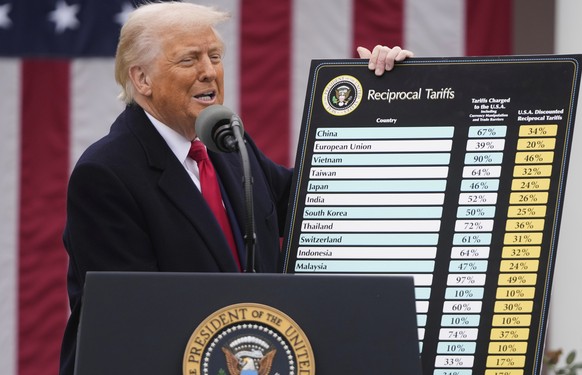 KEYPIX - President Donald Trump speaks during an event to announce new tariffs in the Rose Garden at the White House, Wednesday, April 2, 2025, in Washington. (KEYSTONE/AP Photo/Mark Schiefelbein)