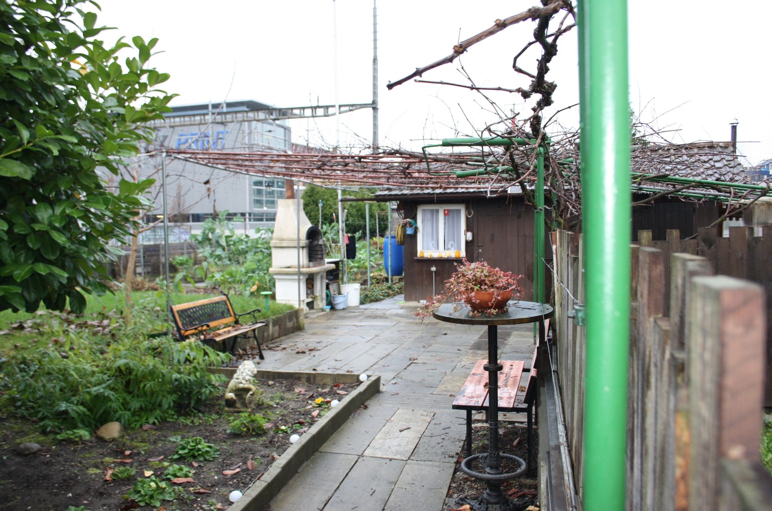 In diesem Schrebergarten verprügelten zwei Polizisten einen Mann.