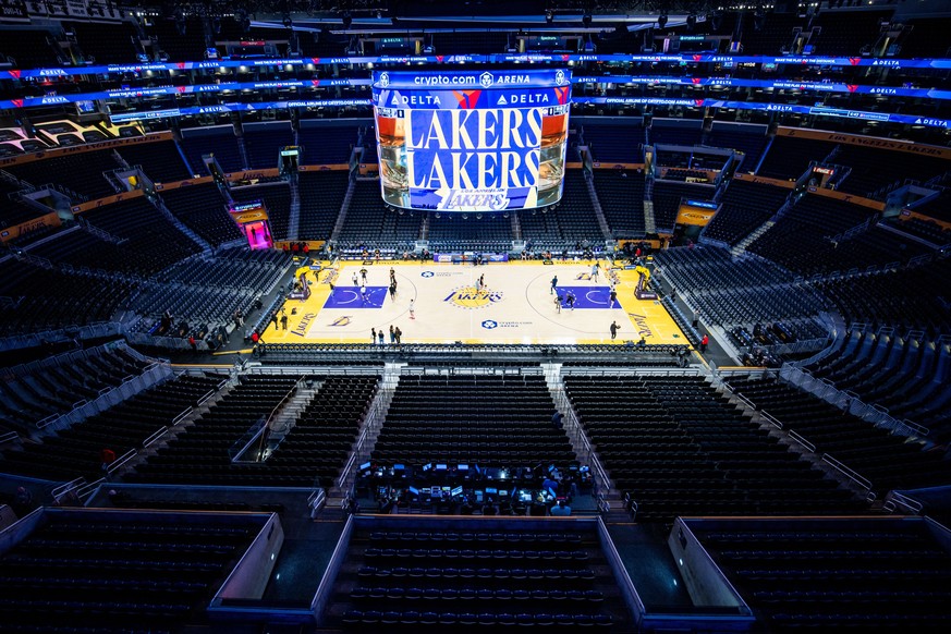 FILE - Crypto Arena is viewed before a Los Angeles Lakers NBA basketball game against the Memphis Grizzlies, Jan. 4, 2026, in Los Angeles. (AP Photo/Ethan Swope, File)
Lakers Sale Basketball