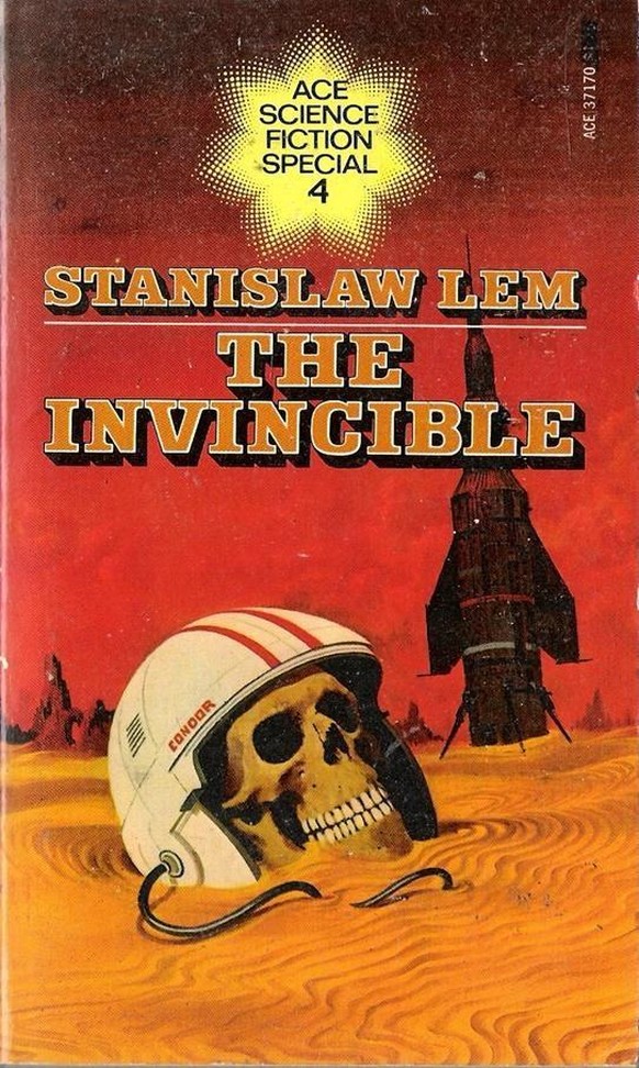 Buch-Cover des 1964 erschienenen Romans «Der Unbesiegbare» (Originaltitel: Niezwyciężony) des polnischen Science-Fiction-Autors.