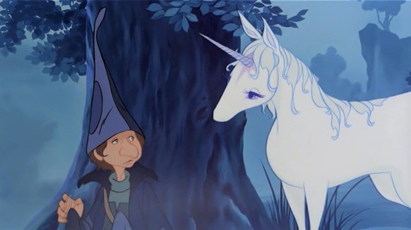 Alan Arkin and Mia Farrow in Das letzte Einhorn (1982)