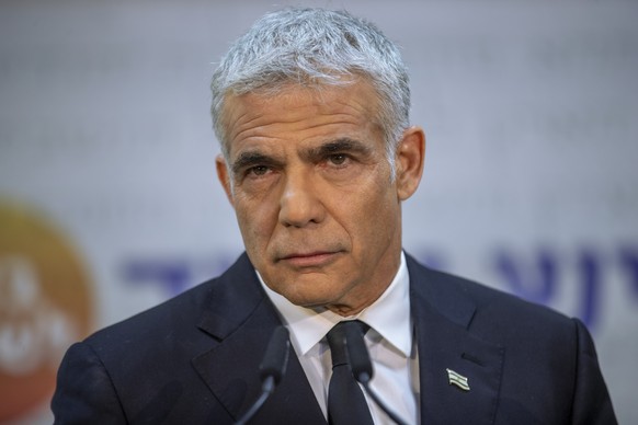 REPLACES COMMON GOOD INSTEAD OF COMMON GROUND - Israeli opposition leader Yair Lapid, speaks during a news conference in Tel Aviv, Thursday, May. 6, 2021. Lapid called on his potential partners to fin ...
