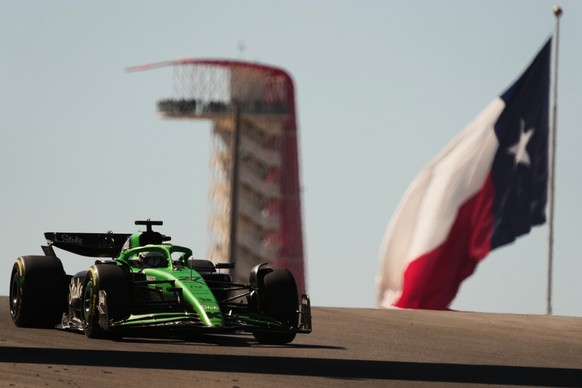 Kick Sauber driver Nico Hulkenberg of Germany steers his car during the Formula One U.S. Grand Prix auto race in Austin, Texas, Sunday, Oct. 19, 2025. (AP Photo/Eric Gay)
F1 US Grand Prix Auto Racing