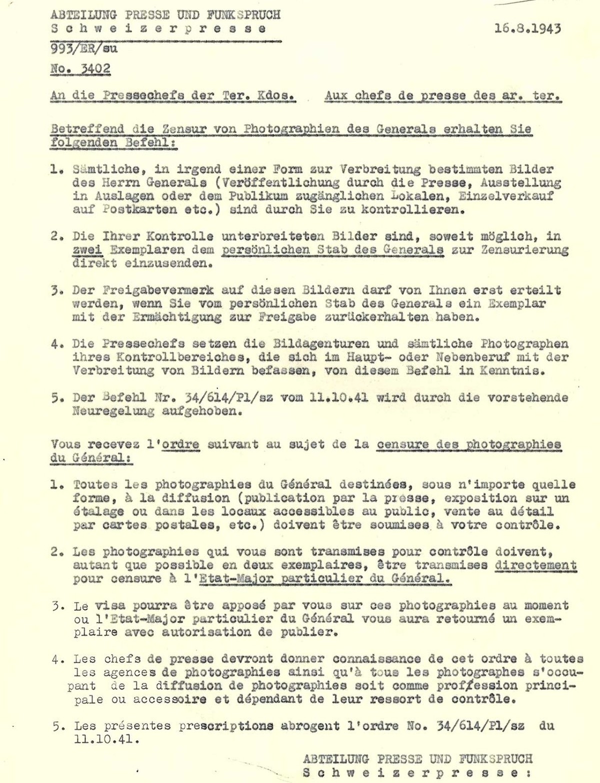 1943 wurden die Vorschriften noch strenger. Diese Anweisung ersetzte jene von Oktober 1941.
https://www.recherche.bar.admin.ch/recherche/#/de/archiv/einheit/6453148