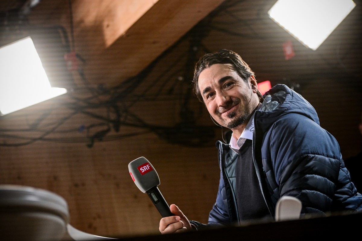 Davos`Andres Ambuehl in the tv studio during the game between IFK Helsinki of Finland and HC Sparta Praha of Czech Republic, at the 97th Spengler Cup ice hockey tournament in Davos, Switzerland, on Sa ...