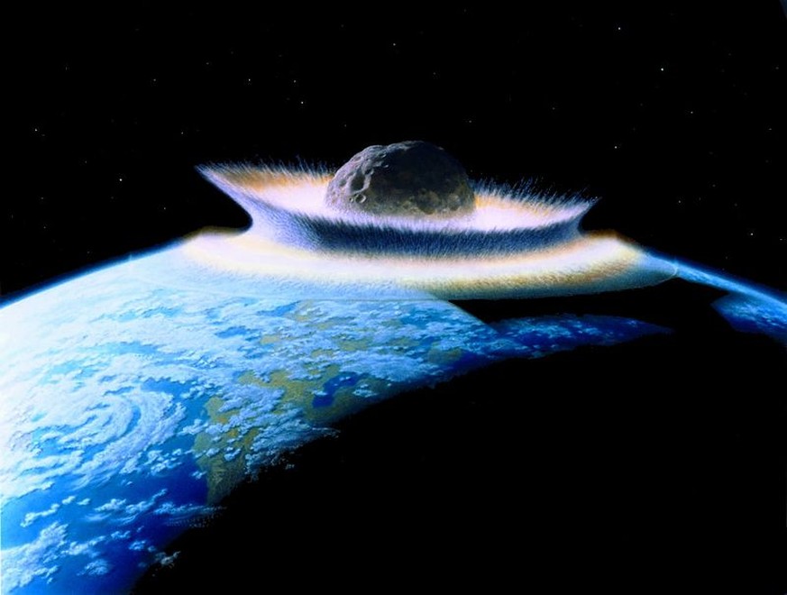 Künstlerische Darstellung des Einschlags eines 1000 km grossen Asteroiden auf der Erde.<br data-editable="remove">