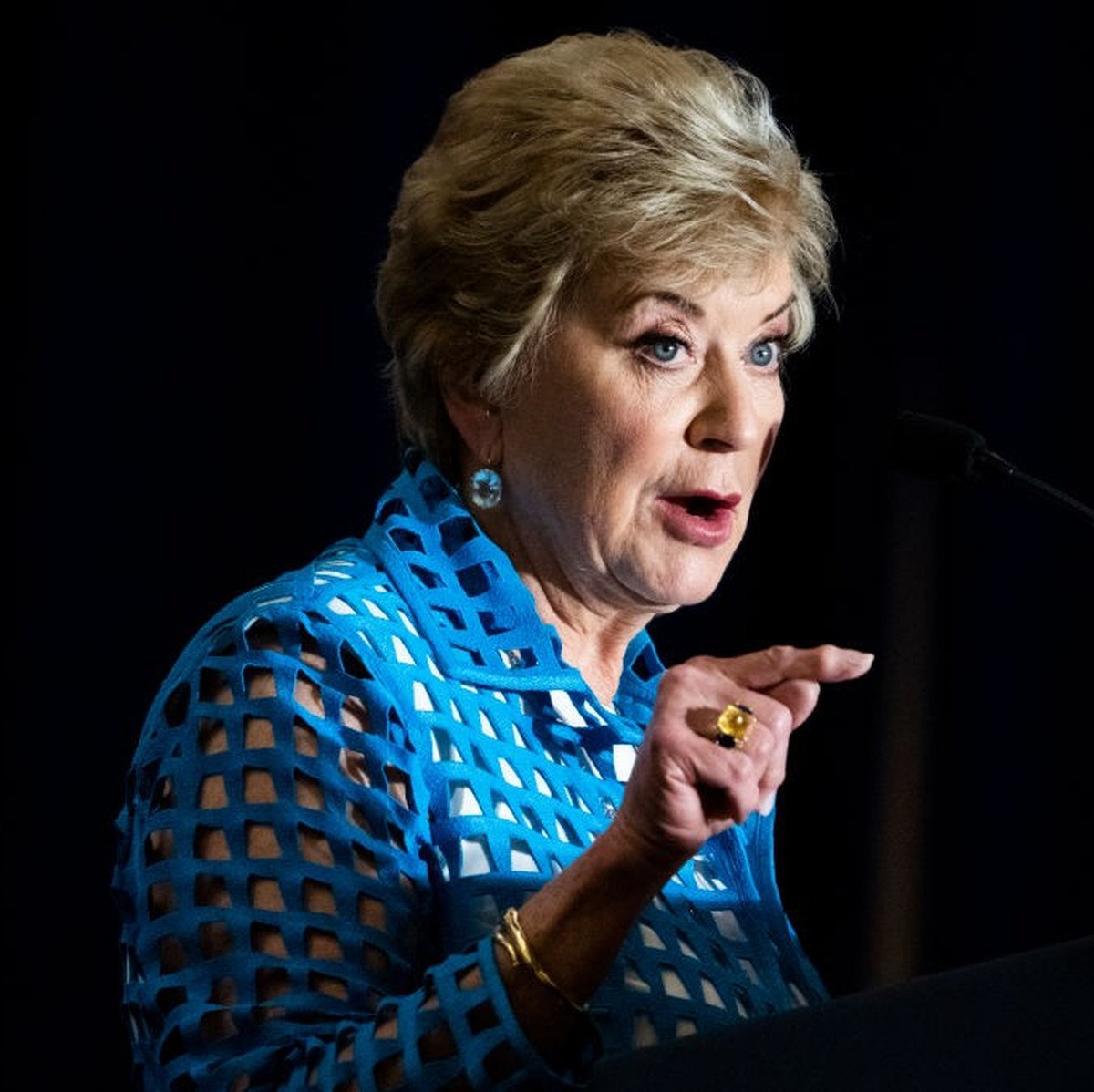 UNITED STATES - JULY 26: Linda McMahon, former administrator of the U.S. Small Business Administration, speaks before former President Donald Trump addressed the America First Policy Institute's  ...