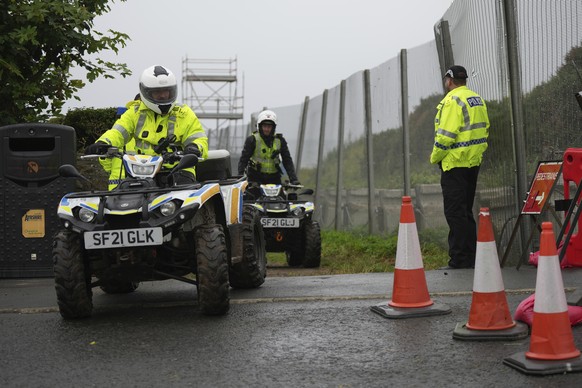 Police on buggies guard the Trump Turnberry golf course in Turnberry, Scotland, Friday, July 25, 2025, ahead of President Trump&#039;s visit Scotland. (AP Photo/Alastair Grant)
Trump Scotland