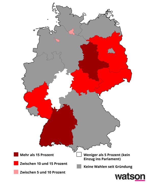 Stand in Deutschland nach den Landtagswahlen vom März 2016.<br data-editable="remove">