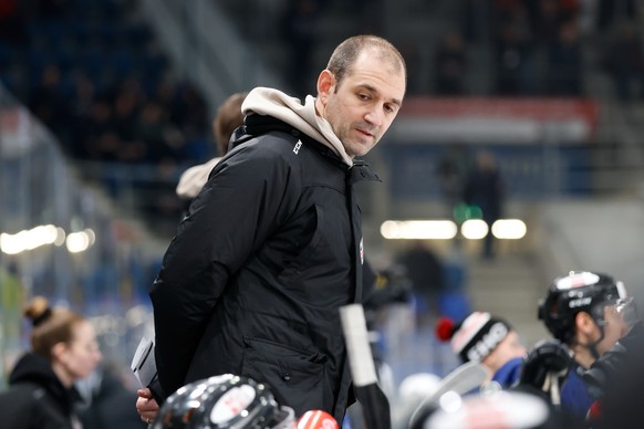 Basels Trainer Eric Himelfarb im Eishockeyspiel der Regular Season der Swiss League zwischen dem EHC Basel und dem HC La Chaux-de-Fonds in der St. Jakob-Arena in Basel, am Montag, 23. Dezember 2024. ( ...