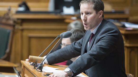 Natinalrat Thomas Aeschi, SVP-ZG, spricht an der Wintersession der Eidgenoessischen Raete, am Mittwoch, 29. November 2017, in Bern. (KEYSTONE/Peter Schneider)