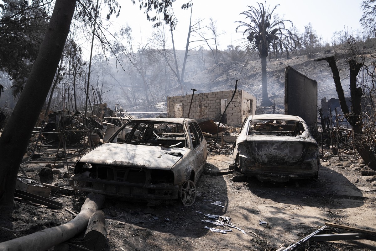 epaselect epa11129809 Burned cars stand outside the devasted home of Patricia Araya, known as 'La Pati,' a staff at the Botanical Garden of Vina del Mar who died in a fire along with her mot ...