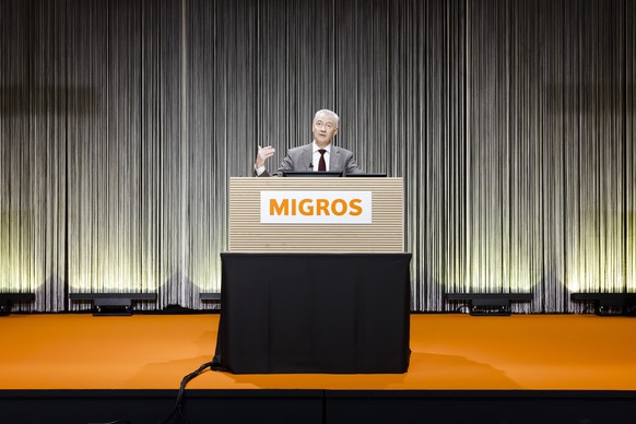 Migros CEO Fabrice Zumbrunnen spricht an der Bilanzmedienkonferenz der Migros am Dienstag, 29. Maerz 2022 in Zuerich. (KEYSTONE/Michael Buholzer)