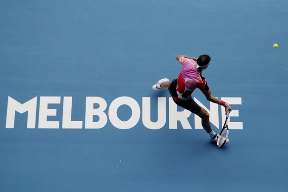 epa08149705 Grigor Dimitrov of Bulgaria in action during his men&#039;s singles first round match against Juan Ignacio Londero of Argentina at the Australian Open Grand Slam tennis tournament in Melbo ...