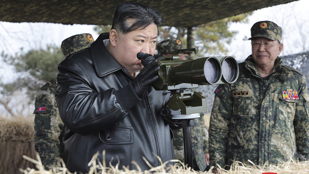 FILE - In this photo provided by the North Korean government, North Korean leader Kim Jong Un, left, supervises artillery firing drills in North Korea Thursday, March 7, 2024. Independent journalists  ...