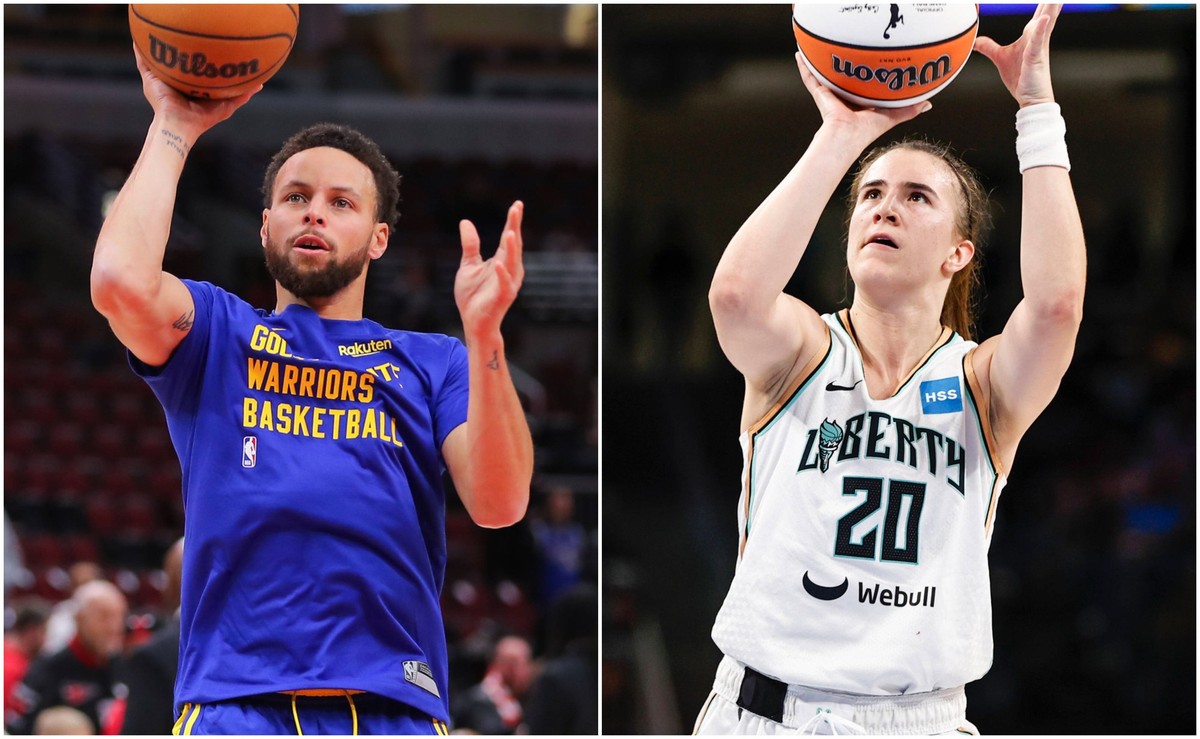 Wer setzt sich im Wurfcontest durch? Stephen Curry trifft auf Sabrina Ionescu.