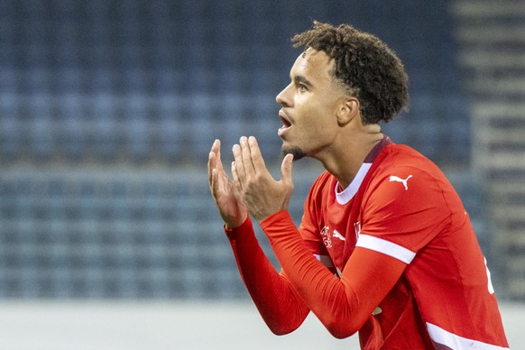 Marc Giger fron Switzerland reacts during a UEFA U21 EURO Qualifiers 2025/2026 Group C soccer match between Switzerland and Iceland in Luzern, Switzerland, Friday, October 10, 2025. (KEYSTONE/Urs Flue ...