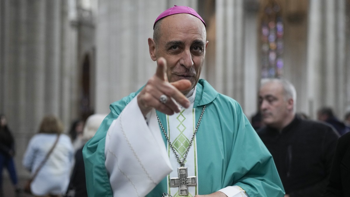 FILE - Monsignor Victor Manuel Fernandez, archbishop of La Plata, smiles after a Mass at the Cathedral in La Plata, Argentina, Sunday, July 9, 2023. When Pope Francis made the first foreign trip of hi ...