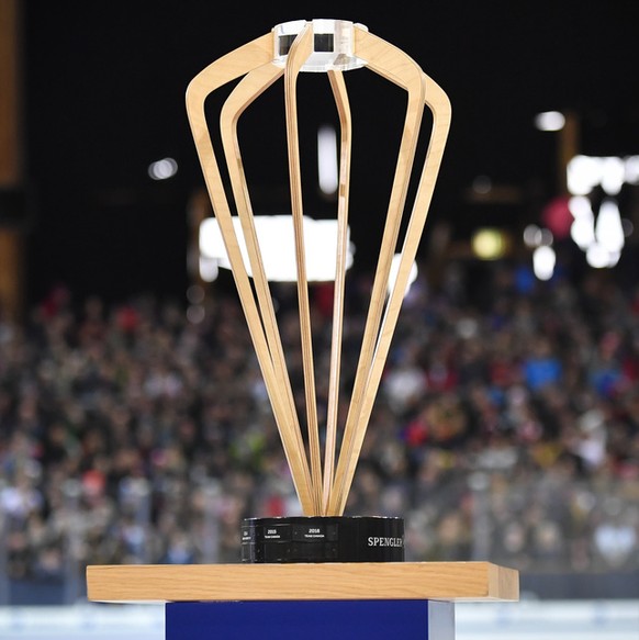 The trophy prior the final game between Team Canada and KalPa Kuopio Hockey Oy at the 92th Spengler Cup ice hockey tournament in Davos, Switzerland, Monday, December 31, 2018. (KEYSTONE/Gian Ehrenzell ...