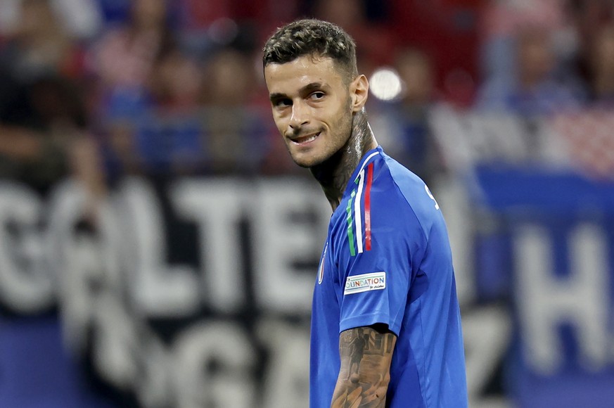 epa11435431 Gianluca Scamacca of Italy looks on during the UEFA EURO 2024 group B soccer match between Croatia and Italy, in Leipzig, Germany, 24 June 2024. EPA/ROBERT GHEMENT